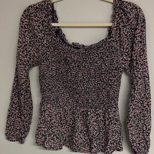 Old Navy Floral Smocked Blouse - Pink and Black